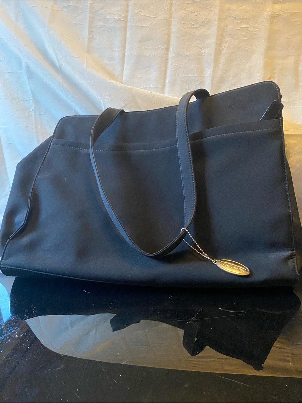 Talbots Black Shoulder Tote with Gold Charm